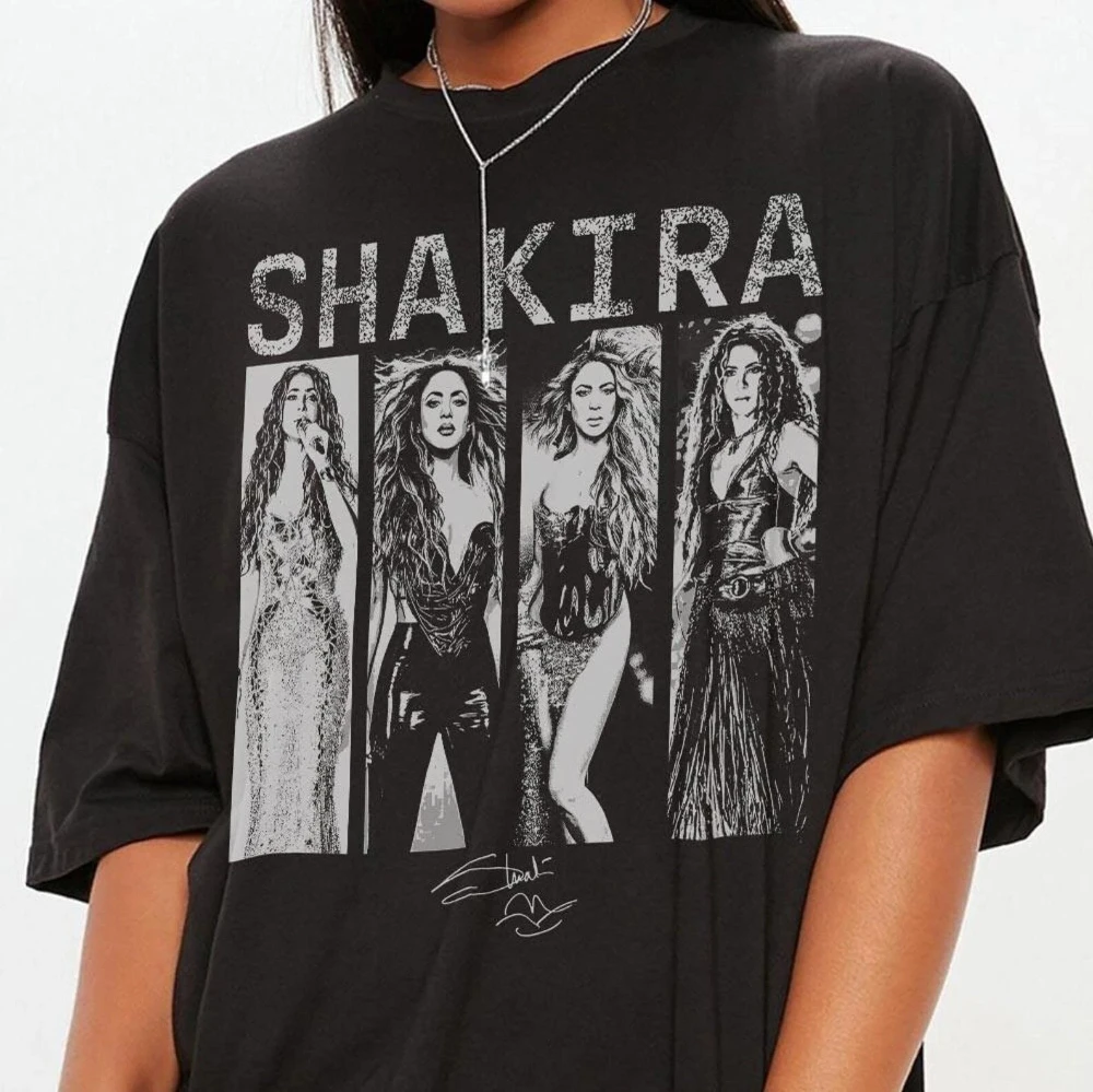 Retro Shakira Concert T-shirt Music Fan T-shirt Unisex Pure Cotton All-Season Streetwear Base Layer oversized t shirt