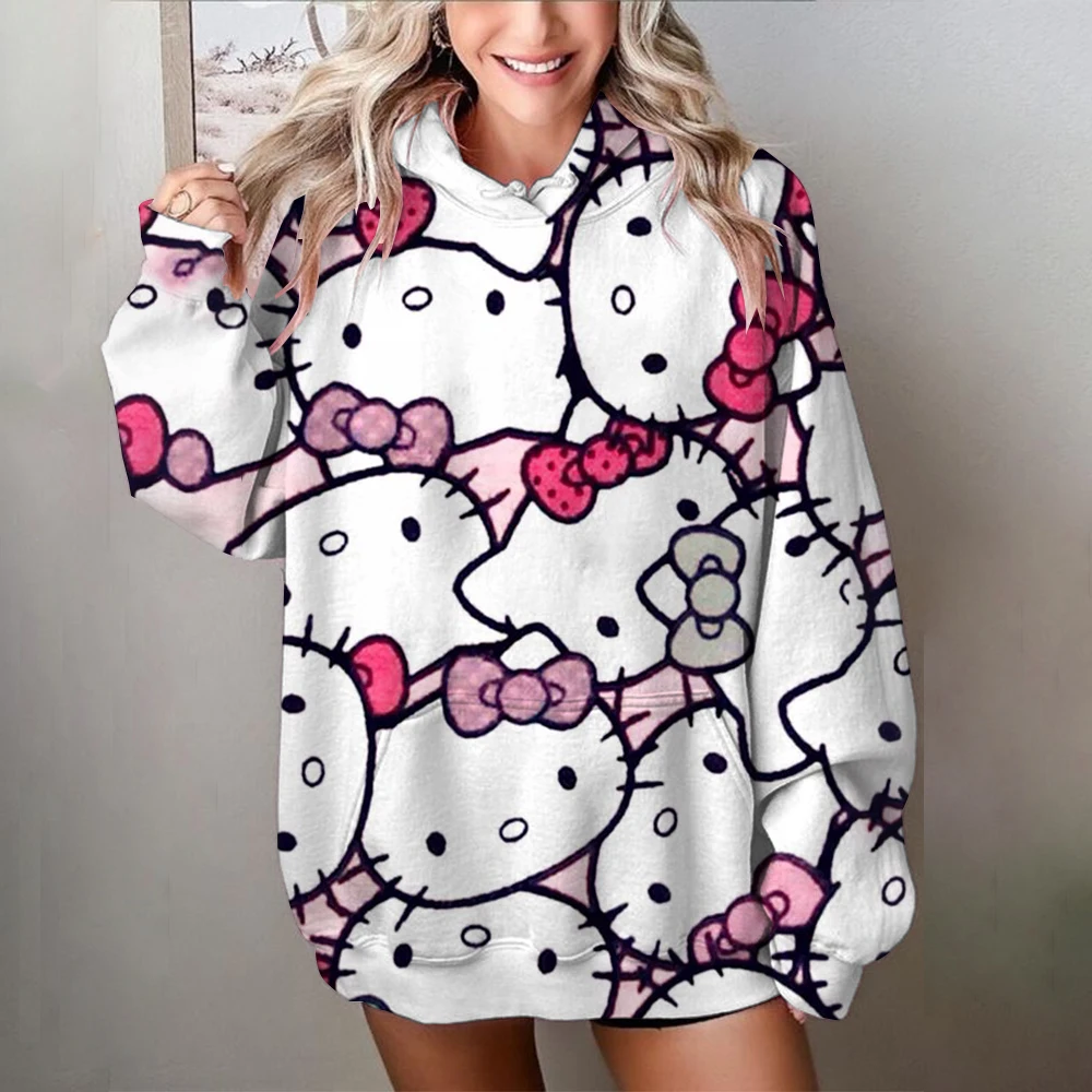 Coulomi Hello Kitty 3D Hoodie Sweatshirt Woman Clothing Harajuku Long Sleeve Hooded Pullover Sweatshirts Sport Hoodies