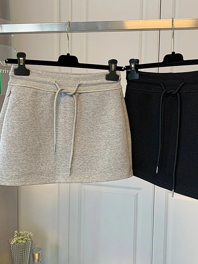 

Korean Sle High Waist Dstring Elastic Leisure Sport ort Skirt Women 2025 Summer New Slimming A-Line Skirt