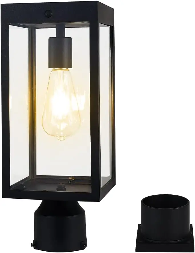 Dusk to Dawn Solar Lamp Post Light,15.9in, Matte Black