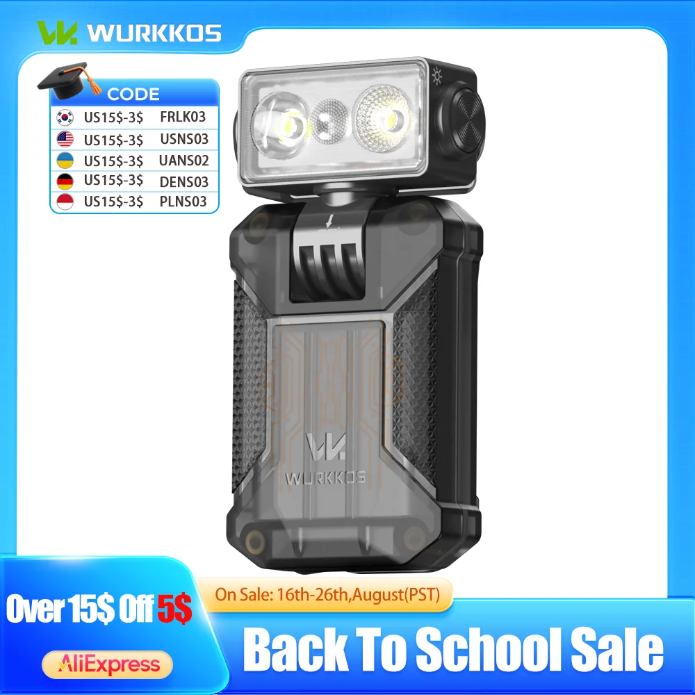 Wurkkos HD04 EDC Taschenlampe Roboter-Clip-Licht 180° °   Drehbarer Kopf, magnetischer Schwanz, RGB, tragbare Taschenlampe Typ C zum Wandern