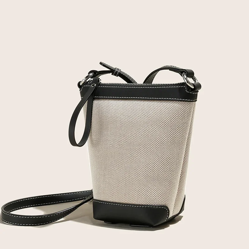 2026 Genuine leather Canvas Crossbody Women's Bag Bucket Bag Autumn Winter Ladies Designer Luxury Brand Lightweight Small Bag