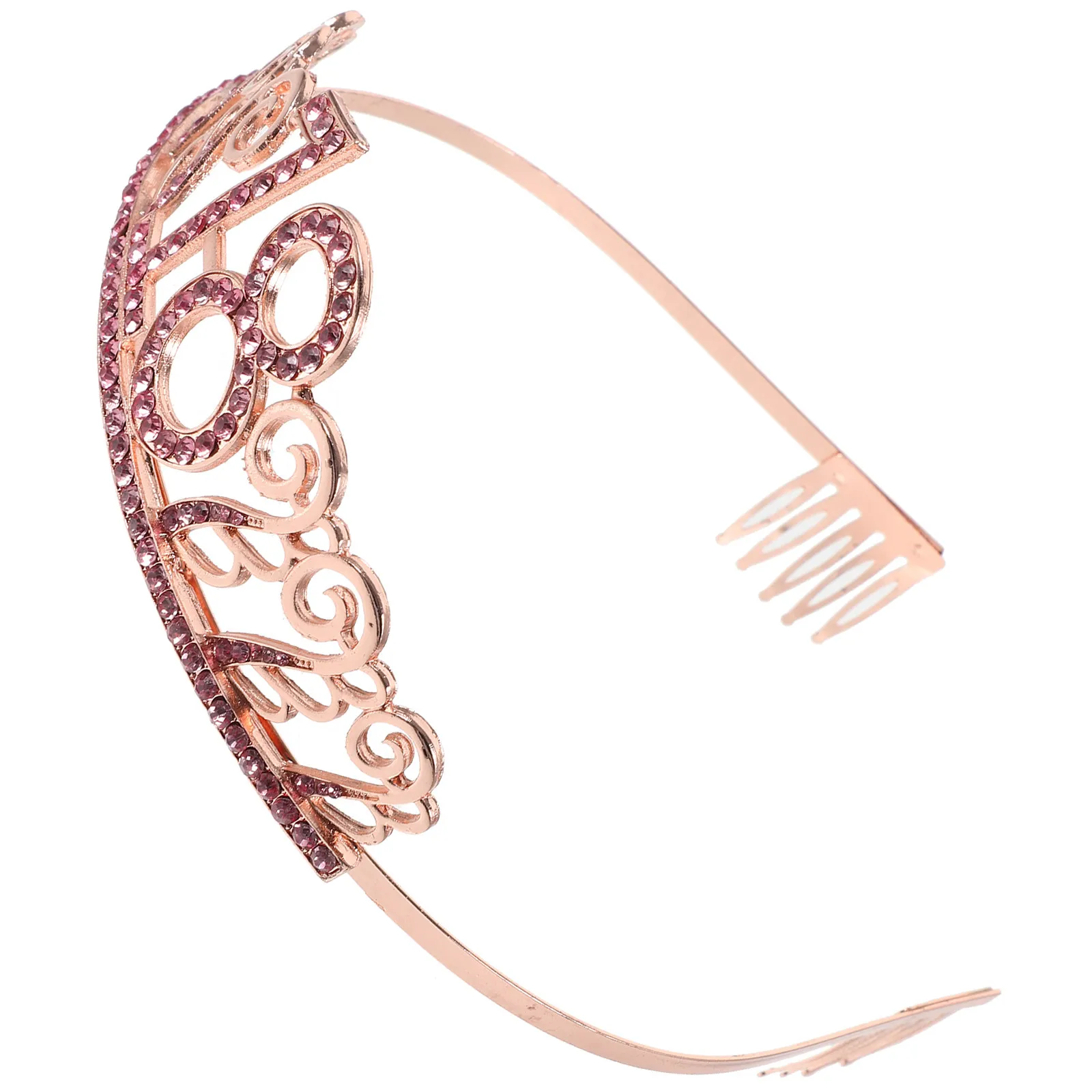 Red Rhinestone Tiara Crown Birthday Headband with Wavy Design Smooth Shining Surface Anti Allergic Alloy Material for