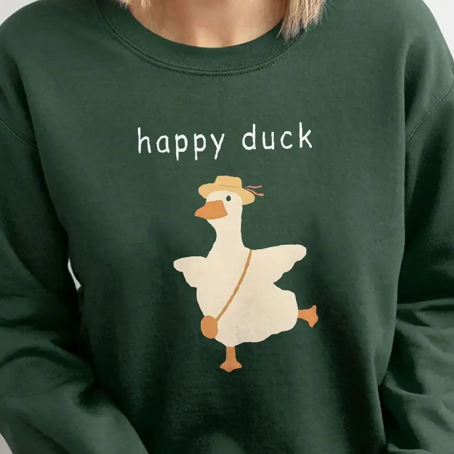 

Retro Vintage Sweatshirt Graphic Hoodies Y2K Tops Casual Daily Wear Unisex Versatile Stylish Pullover Cute Cartoon Happy Duck