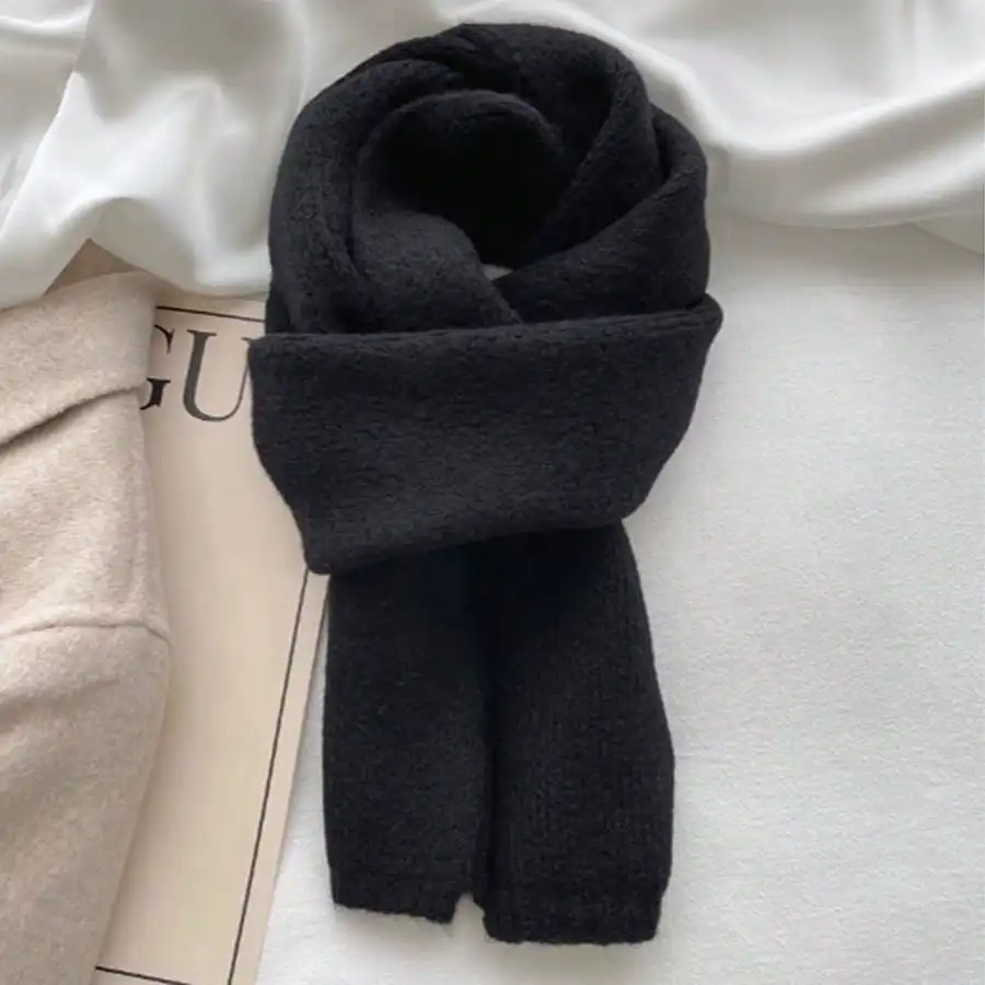 여성용 솔리드 울 숏 스카프, 부드럽고 피부 친화적인 다용도 니트 스카프 겨울용