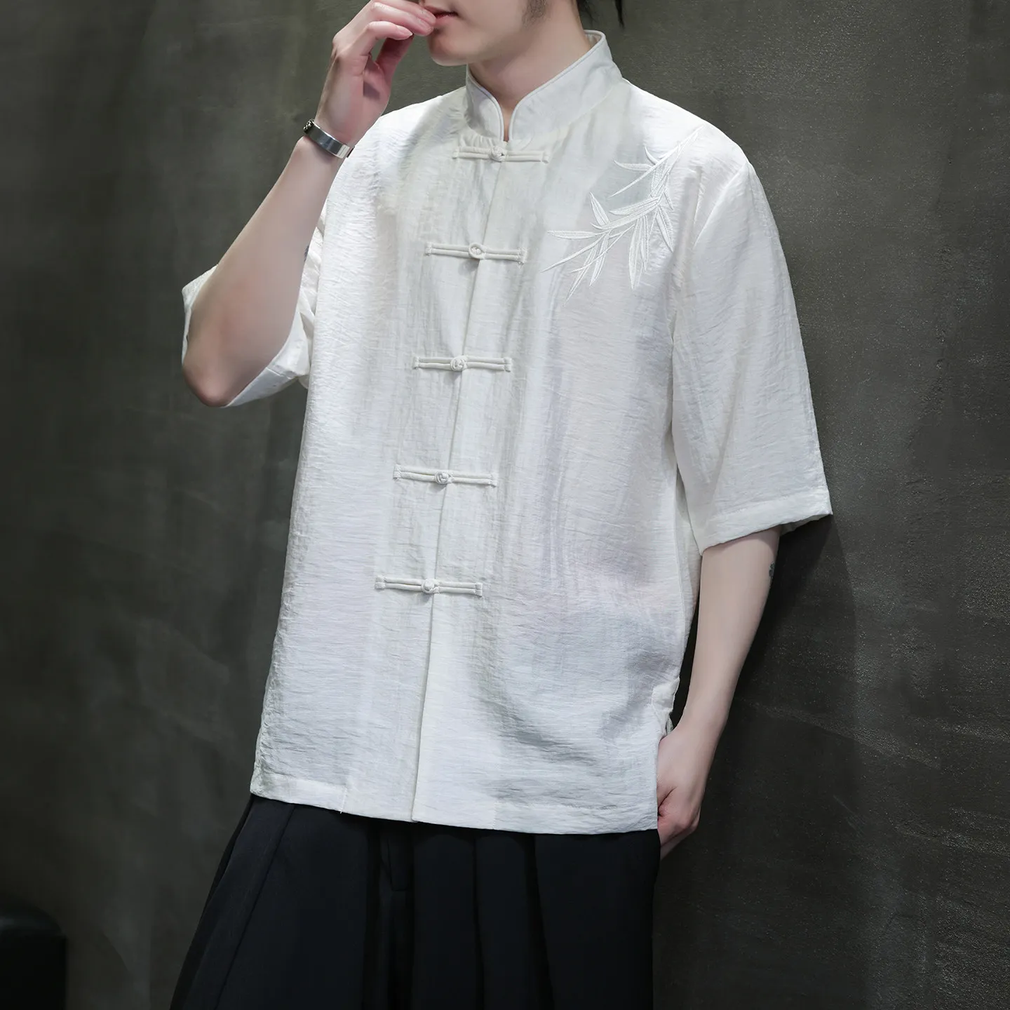 Embroidered Shirts Men's Fashion Streetwear Harajuku Shirts Mens Kung Fu Tai Chi Casual Retro Tang Suit Short Sleeves Shirts Men