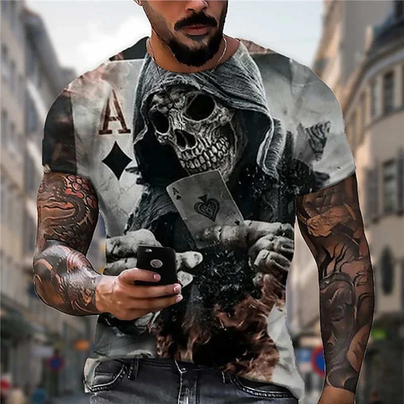 Trendy Men\'s Street Vintage Short-Sleeved T-Shirt Summer Casual Oversized Men\'s  T-Shirt Crewneck Printed Horror T-Shirt