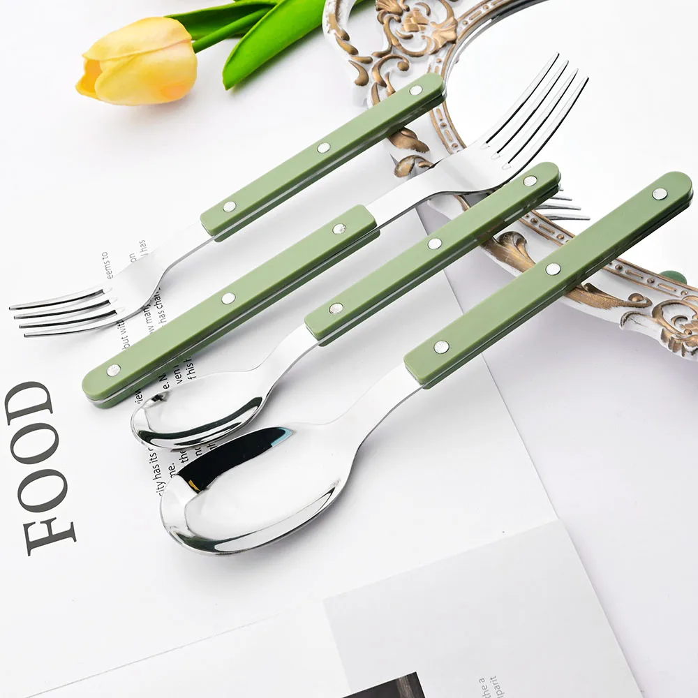 Beige Silber 4/16 Stücke Geschirr Acryl Griff Messer Gabel Löffel Set Edelstahl Besteck Set Westlichen Abendessen Küche besteck – Detail 2