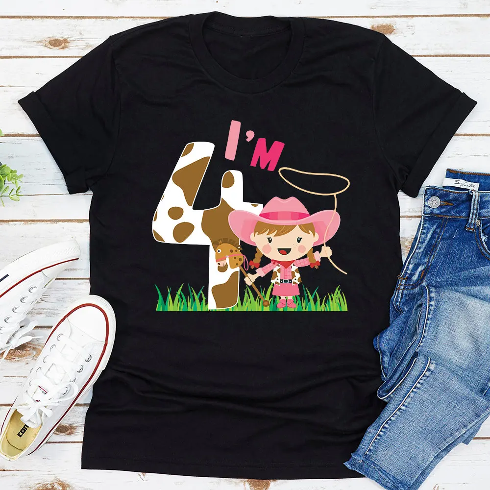 Cowgirl Birthday T Shirt Farmer Farming Cowboy Custom Personalized Boy Girl Kids Toddler For Son Daughter