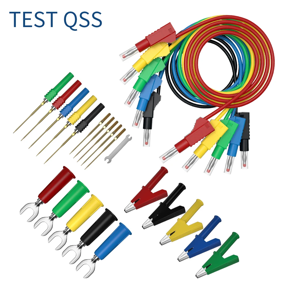 QSS 31 szt. Podwójna wtyczka bananowa multimetr zestaw przewodów pomiarowych z zaciskami krokodylkowymi wtyczka typu U wymienna sonda testowa Q.T8003