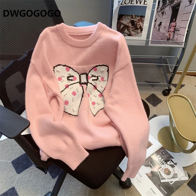 

Kawaii Bow Oversized Sweater Women New Fashion Casual Outerwear Lazy Style Pullover Sweater Top