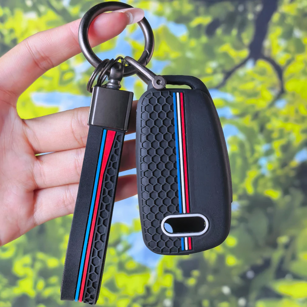 Premium Racing Theme Key Fob Sleeve With Keychain For Audi A4 B7 A6 C6 4F 8V A3 8P A1 Flip Style Auto Key Accessory