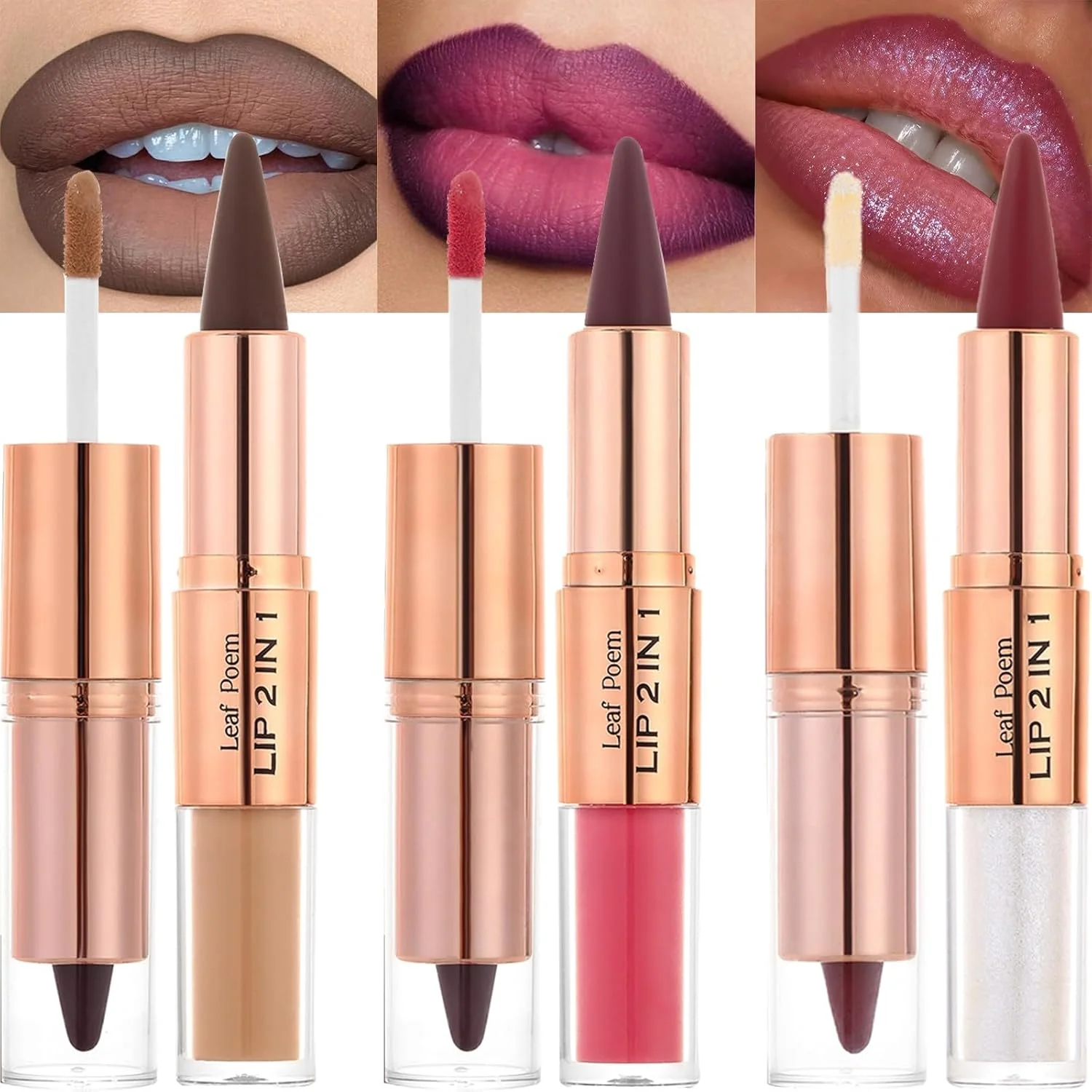2w1 Przybliżony do gradientu kredka do ust w pisaku Nude Brown Mirror Glass Lip Gloss Matowa kredka do ust Wodoodporny kontur do ust Nieprzywierający do makijażu