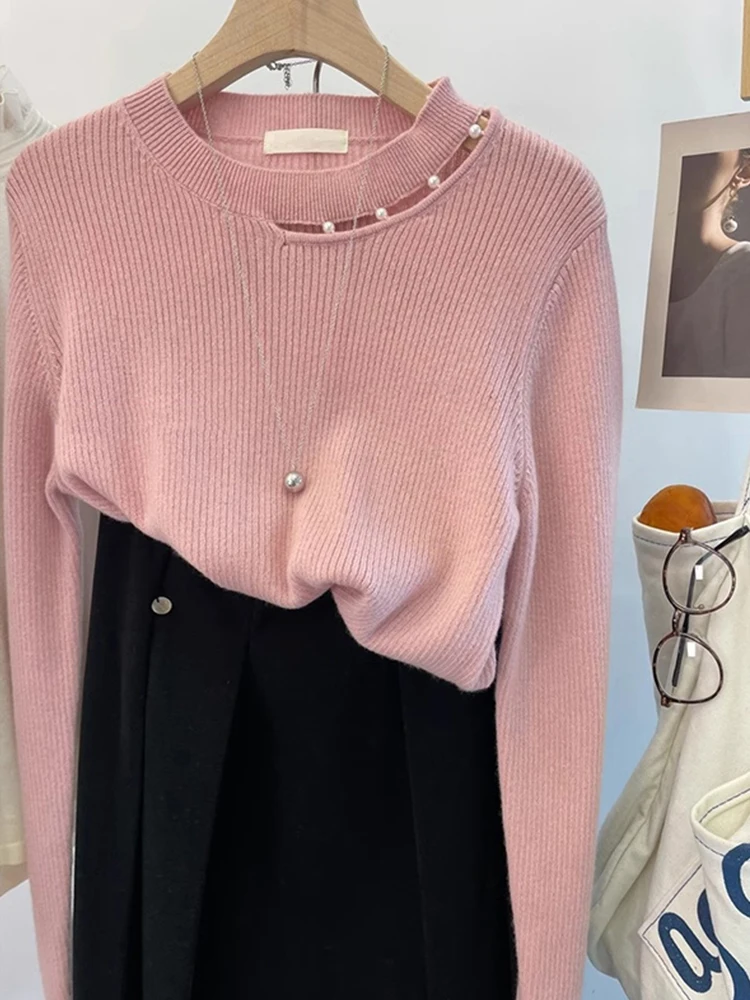 

Удобный шерстяной вязаный ажурный свитер Camere, простой цветной базовый слой, дизайн irt, зимний топ Sensation Pearl