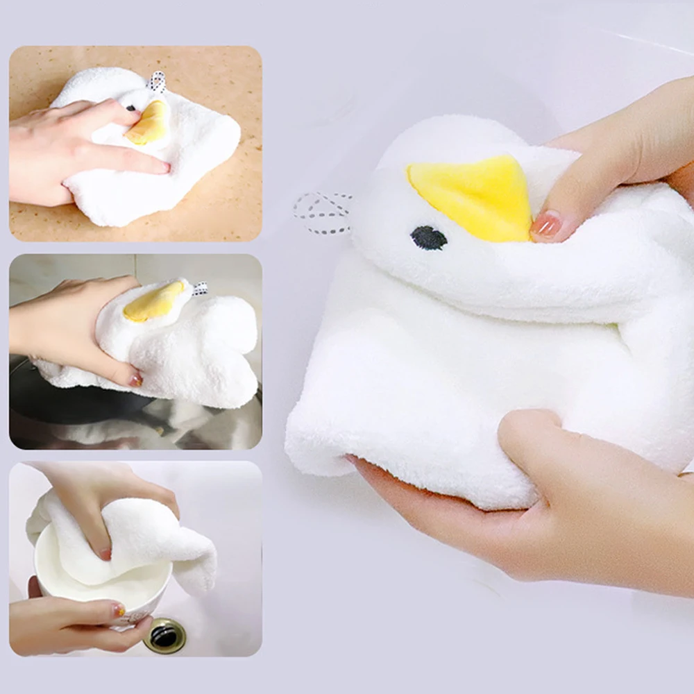 1Pcs Cartoon Silly Goose Bathroom Wipe Hand Towel Soft Microfiber Hanging Cleaning Hand Towel Kitchen Thickened Absorbent Cloth