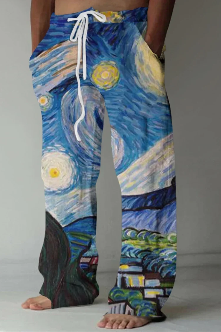 

2025 Spring National Totem Printed Men's New Year Fashion Men's Sports Pants Men's Loose Casual Pocket Pull Rope Sports Pants