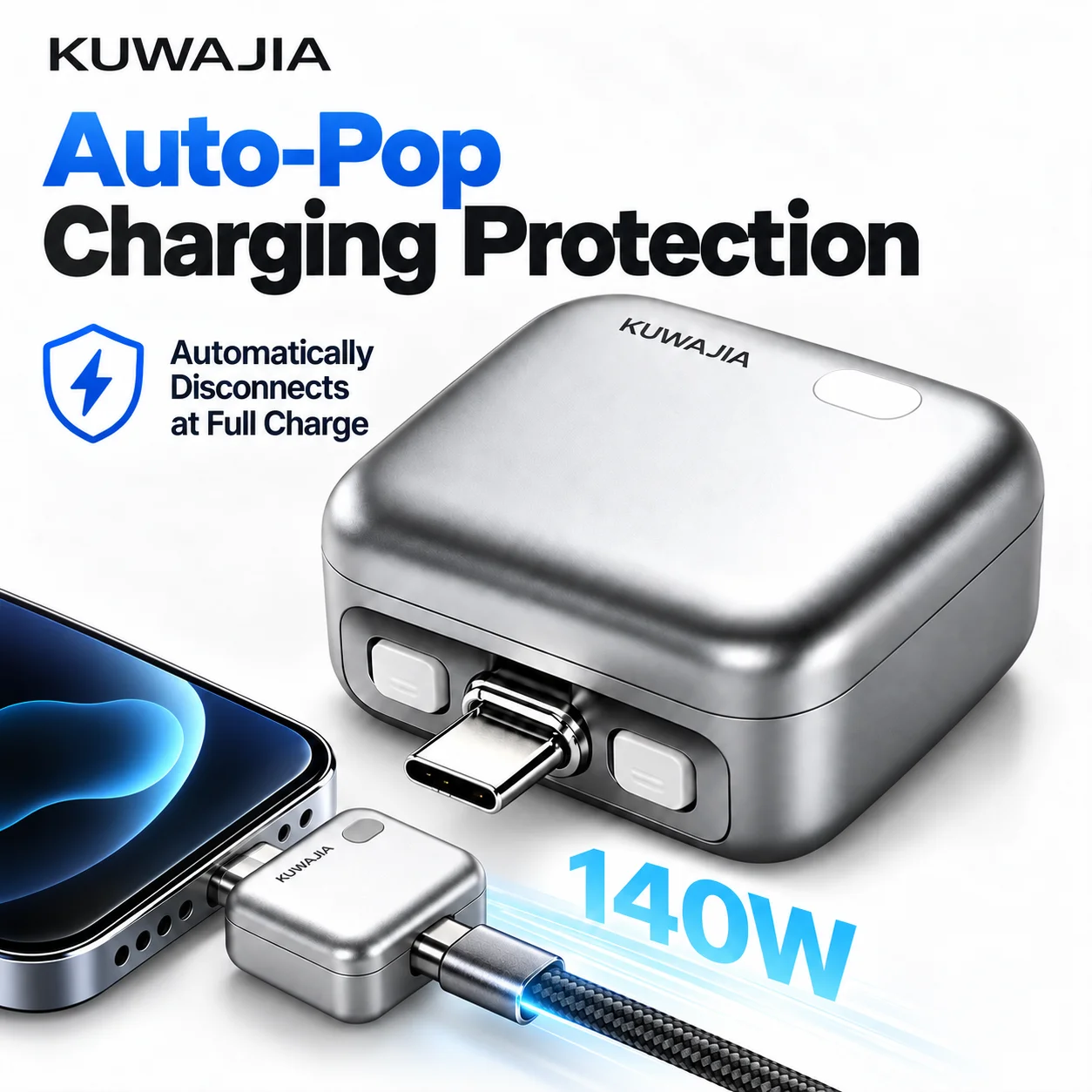KUWAJIA KH-51 Universal Auto Disconnect Charger Adapter 140W Type-C Charging Separator With Full Charge Auto Cut Function