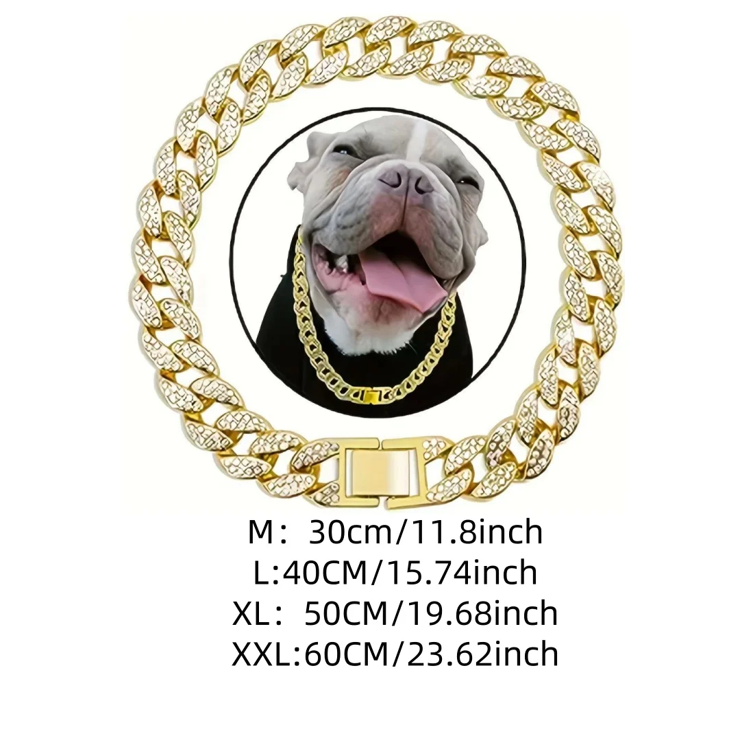 Pet dog collar necklace studded with diamond Cuban chain dog chain dog collar lock buckle gold silver dog chain