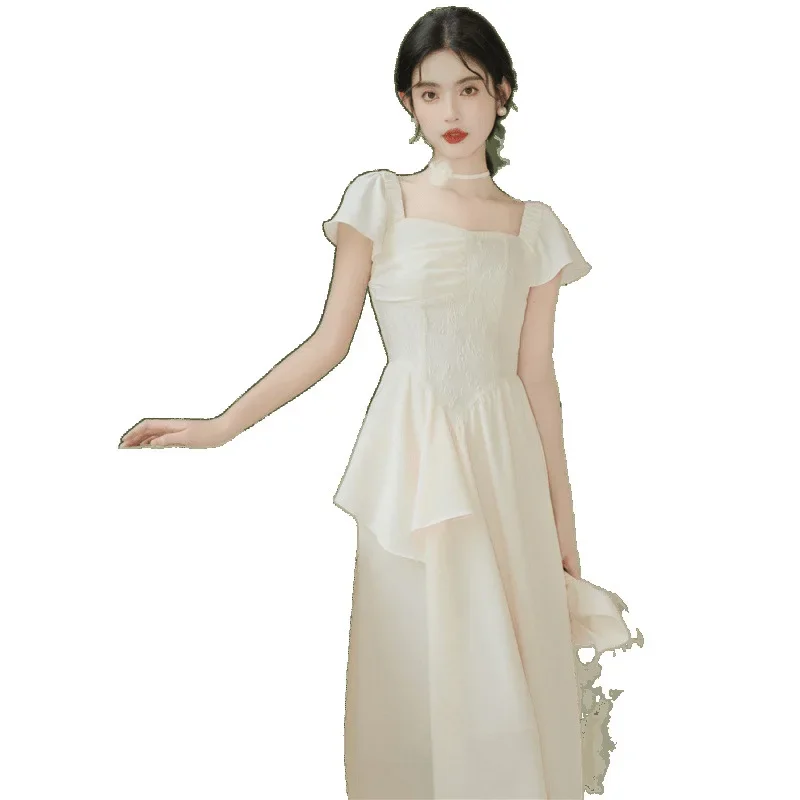 

Short-sleeved design sense, niche women are chic and beautiful, French gentle first love is super fairy and sweet, dress summer