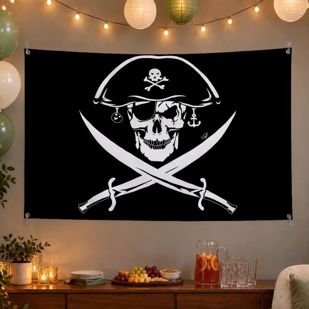 Retro Symbol Jolly Roger Flags Wall Hanging Banner Indoor Outdoor Party Home Wall Decor Backdrop