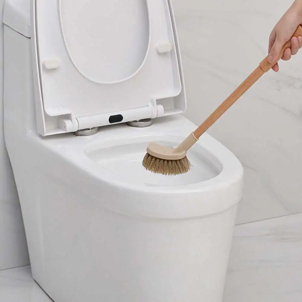 Toilet Brush Scrubber Non-dead Angle Long Handle Multi-function Household Brush Toilet Brush Wall-mounted Drain Wood Color