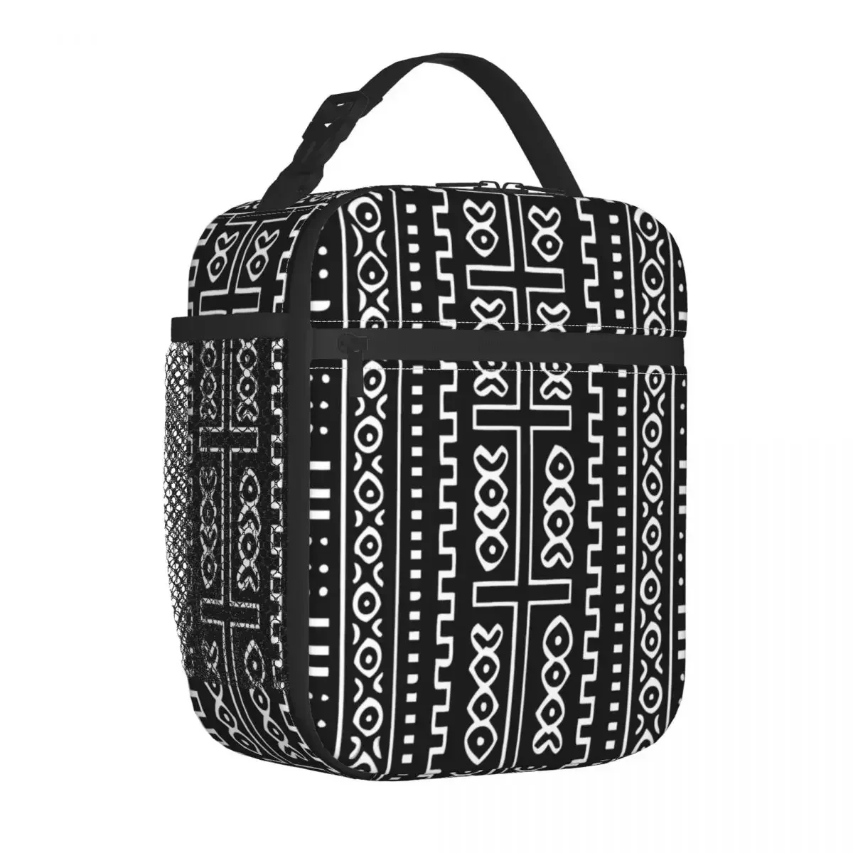 Black And White Mudcloth Insulated Lunch Bag Large African Lunch Container Thermal Bag Tote Lunch Box Office Outdoor Men Women