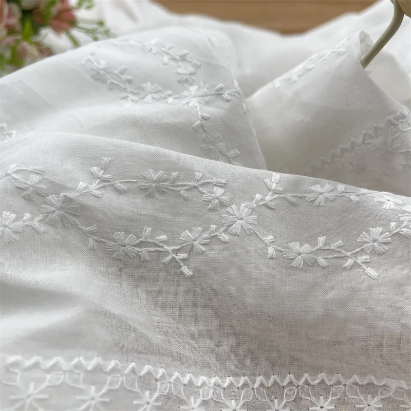 

100% Cotton Striped Floral Lace Embroidered Fabric for Shirt Dress Diy Sewing Material