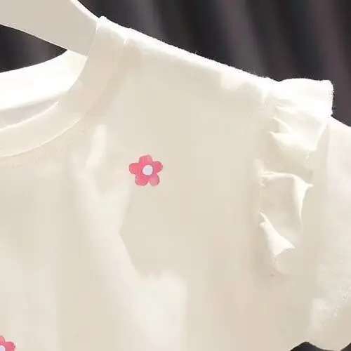 Summer Baby Clothes Girls T-shirt Cotton Flowers Tops Tees O-neck Full Fashion Children\'s Outerwear 2023