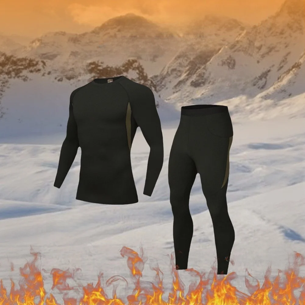 Men's Fleece Lined Base Layer Set Designed for Thermal Regulation During Skiing Motorcycle Riding and Winter Activities