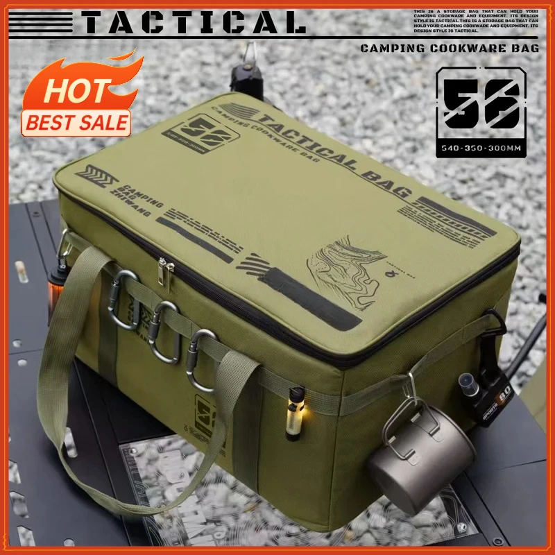 30L Insulated Waterproof Tactical Camping Bag Foldable Outdoor Picnic Tableware Storage Box Large Capacity Field Cookwar