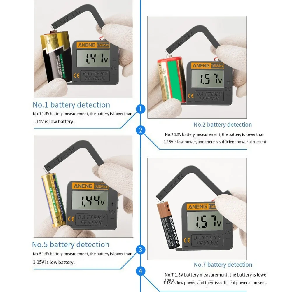 168MAX Battery Tester Portable Digital Battery Power Test Battery Voltage Tester