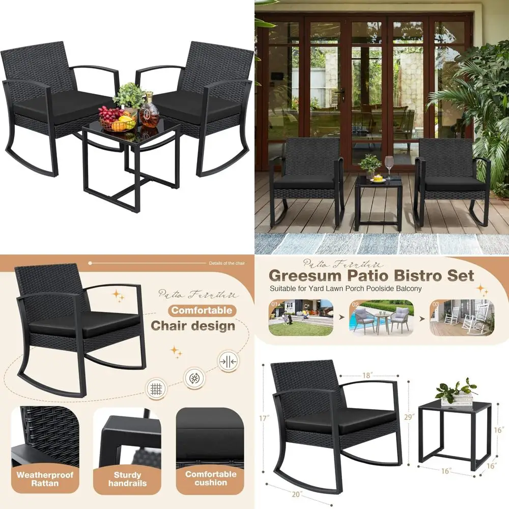 

Набор для бистро на открытом воздухе с креслами-качальями и журнальным столиком со стеклянной столешницей для бассейна, пляжа, заднего двора, балкона, крыльца