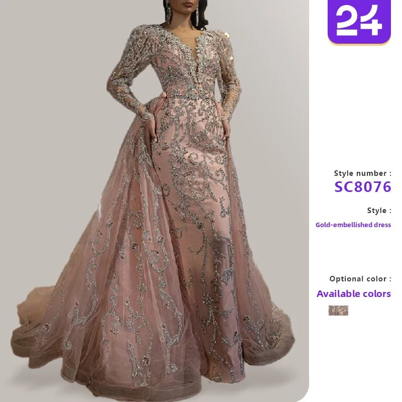 

Сексуальное вечернее платье V-Ne Long Sve Dr с золотым покрытием, новинка 2025, женское длинное кружево из полиэстера с высокой талией