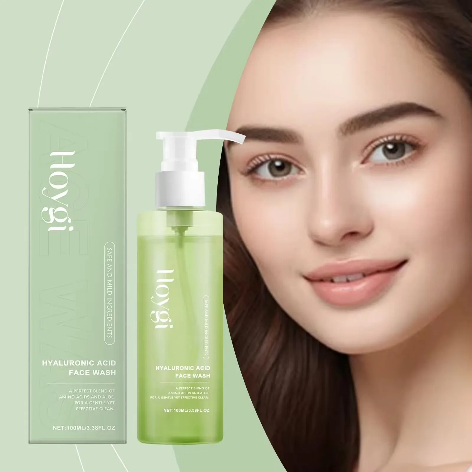 HOYGI Hyaluronic Acid Cleanser Oil Control Blackhead Remover Facial Skin Pore Cleansing Gel Brightening Exfoliating Face Wash