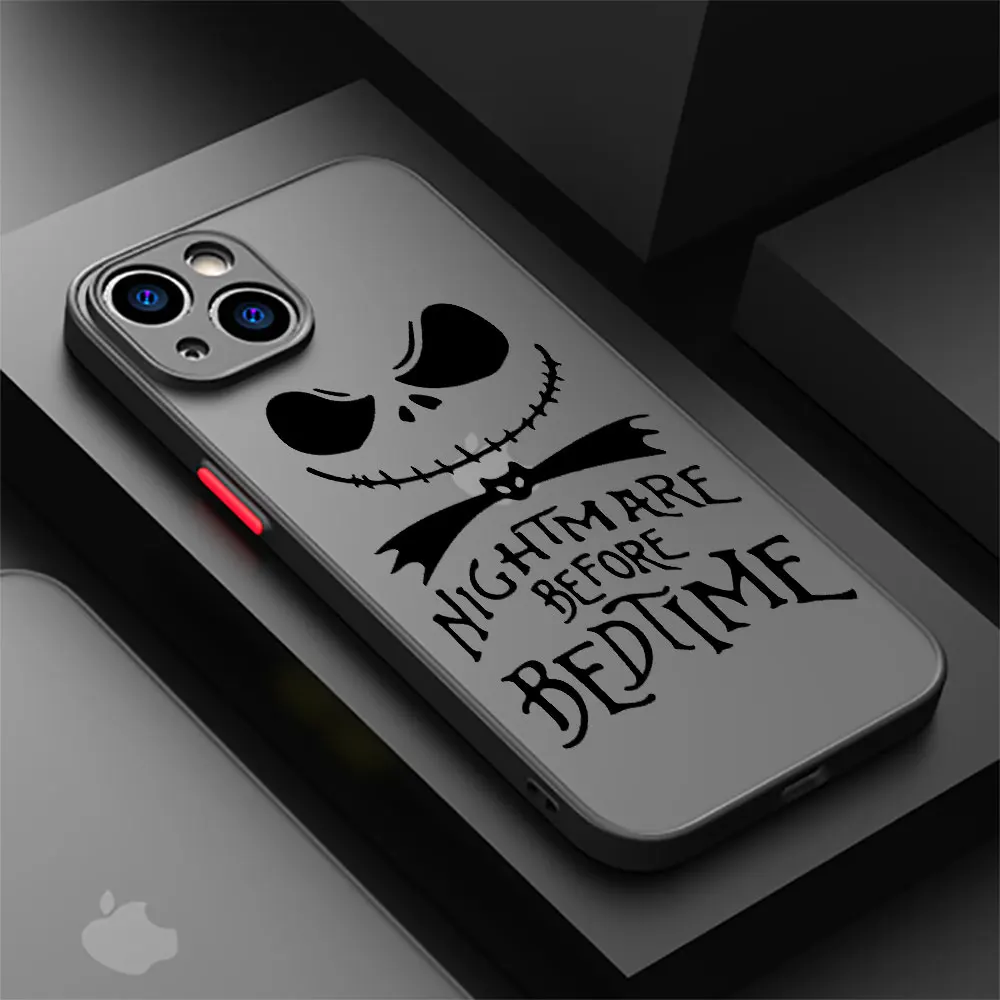 Matte Case for Apple iPhone 11 15 14 Pro Max 13 12 Mini 7 8 Plus XR X XS SE 6 6S Phone Cover Black Shell Jack Disney Skull