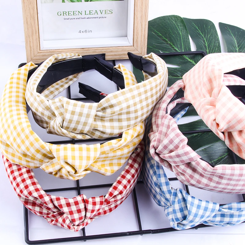 Fashion Knotted Plaid Headbands for Women Girls Wide Lattice Turban Headband Fashion Cross Knot Hair Bands Hair Accessories Gift