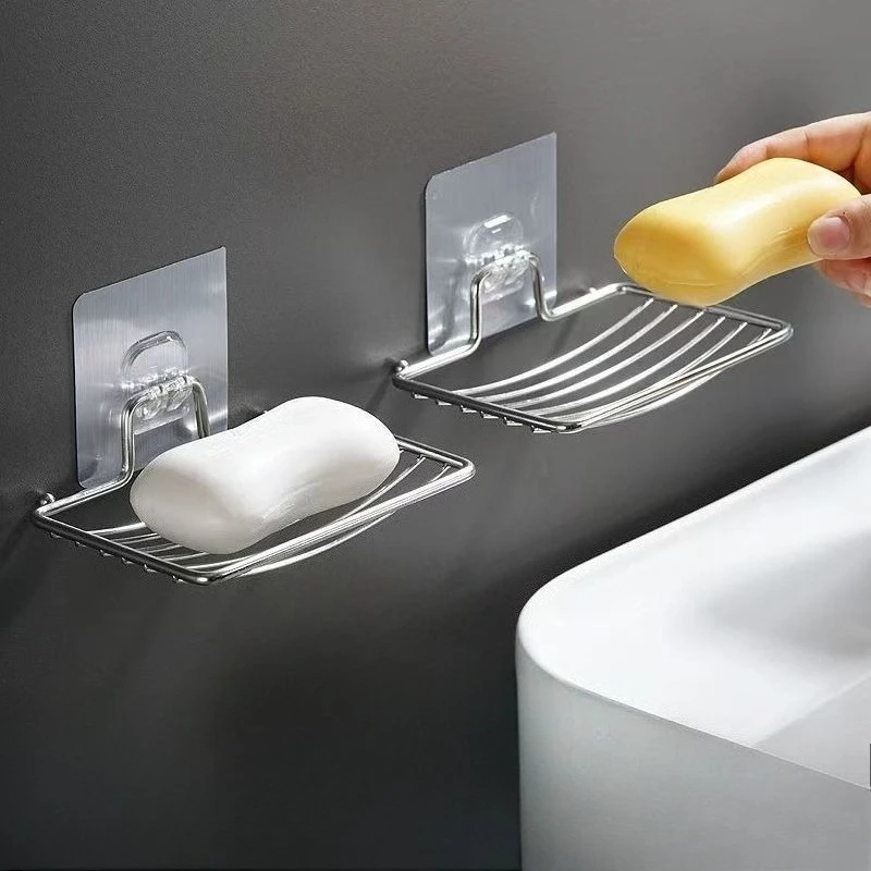 Stainless Steel Thickened Soap Holder Wall Mount Drill Free Drainage Soap Dish Bathroom Shower Toilet Storage Rack Accessory