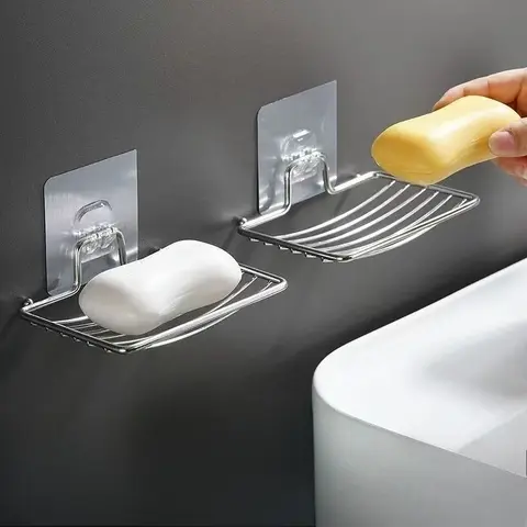 Thickened Stainless Steel Soap Rack No Drill Wall Mounted Bathroom Storage Rack Self Adhesive Water Draining Soap Holder