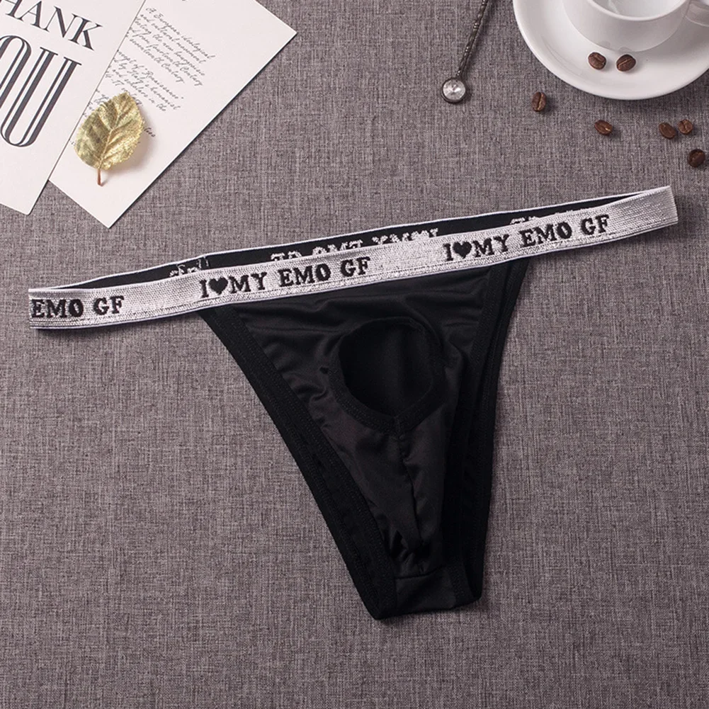 Mens Elastic Thong Sexy Underwear Transparent Hip Revealing Low Waist Hollow  Peni Man Front O-ring Underwear G-String