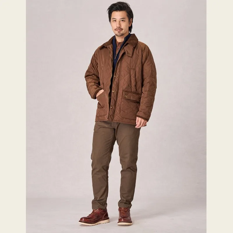 Classic cotton-padded for men rainproof lightweight diamond-patterned quilted thick coat