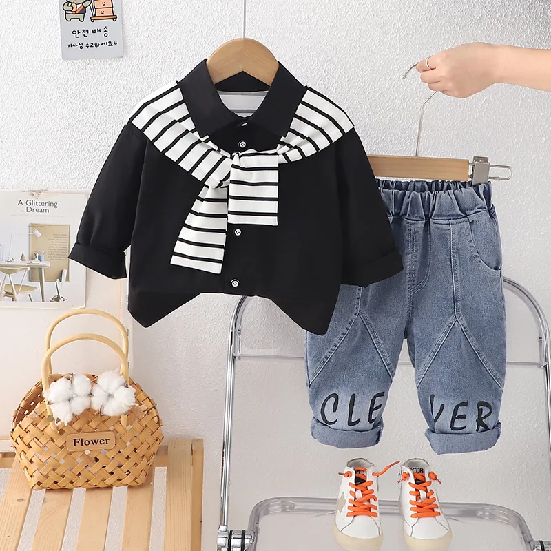 Spring Autumn toddler Baby Boys' Clothes Outfits Sets Striped Shirt+Jeans Suits for infant Boys' Clothing 1st baby Birthday Sets