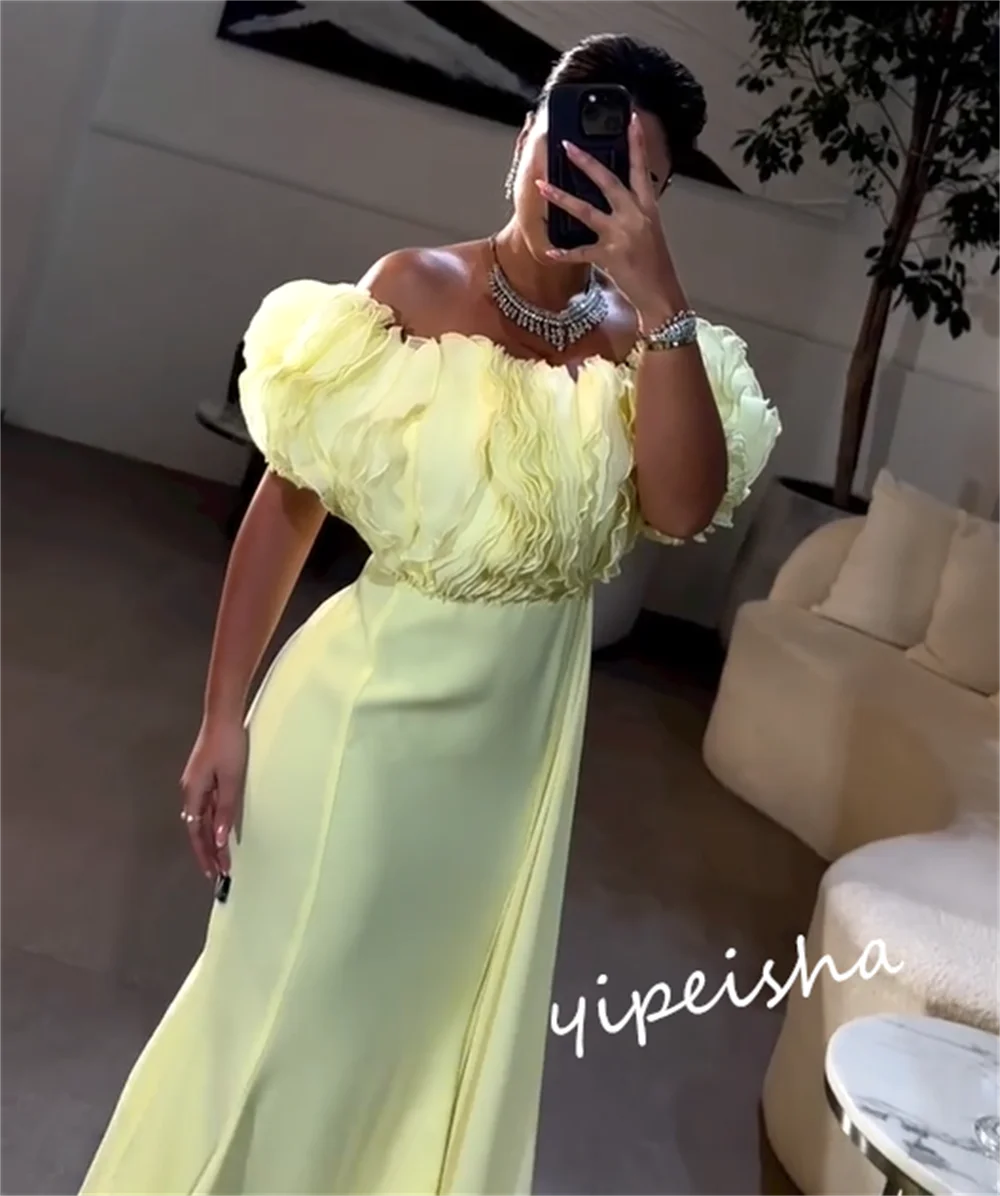 Evening  Ball  Saudi Arabia  Satin Pleat  A-line Off-the-shoulder Bespoke Occasion Gown Midi es 