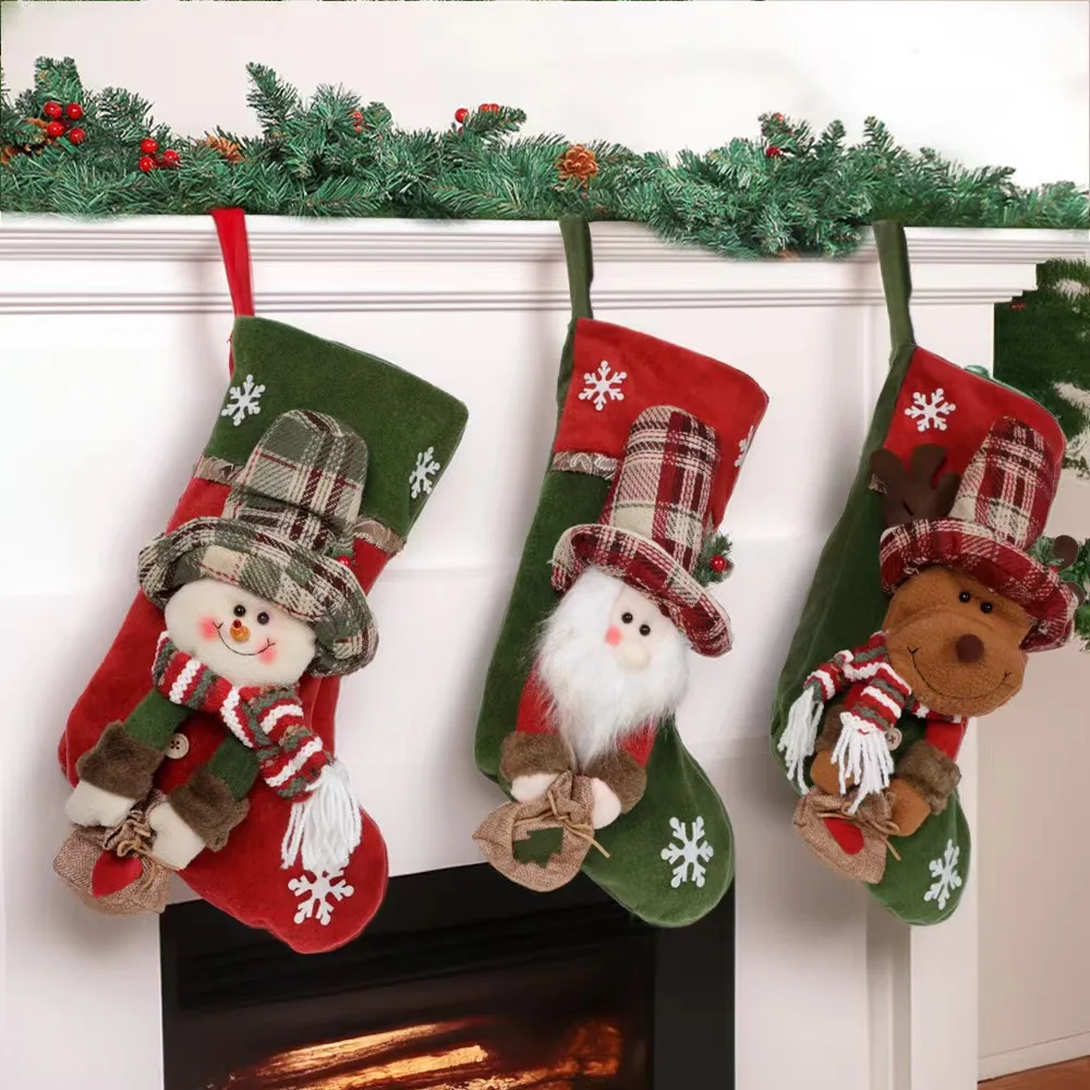 

Christmas Stockings 2024 Xmas Ornament Gift Bag for kids Christmas Navidad Decoration New Year Large Size hangings Christmas