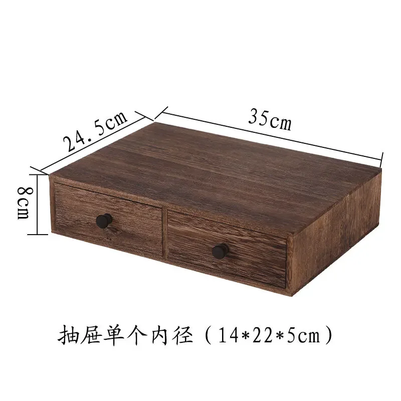 Retro Solid Wood Drawer Type Storage Boxes Rectangular Large Desktop Makeup Case Wooden A4 Paper File Sorting Box