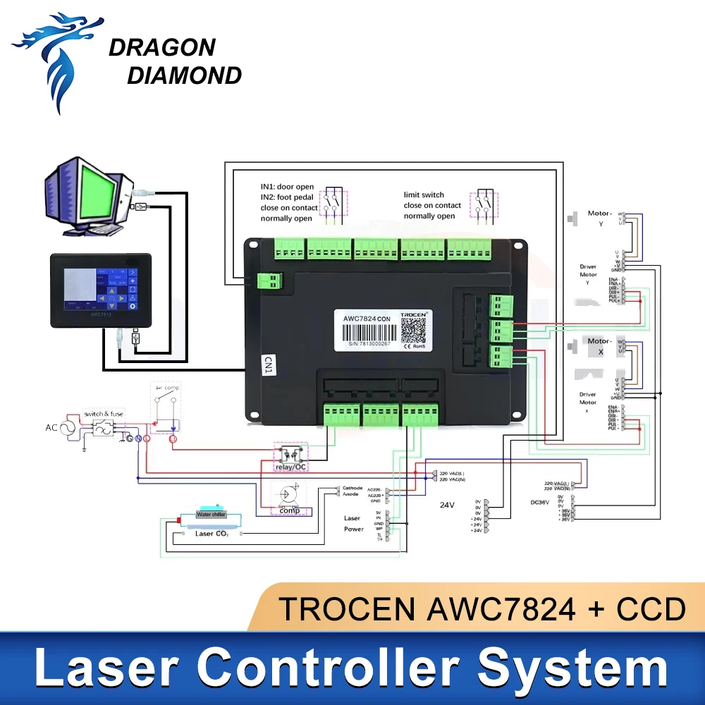 Trocen awc7824 plus ccd 4-Achsen-Doppelkopf-DSP-Controller-System ersetzen awc708c 6442g 6445g für CO2-Laserschneidmaschine