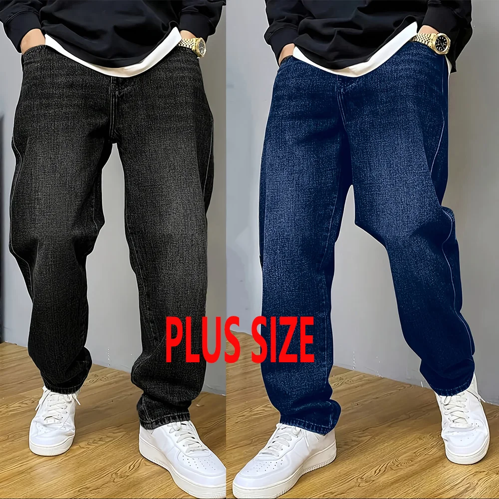 FENROOST Men's Stretch Straight Jeans Plus Size Loose Fit Denim Trousers For Big Belly Guys Casual Long Pants Big Sizes To 50