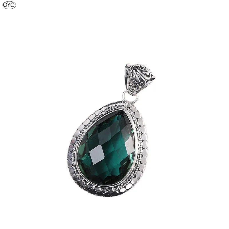 100%100% S925 sterling silver jewelry, Indonesian style women's lattice Green Crystal Pendant, new product