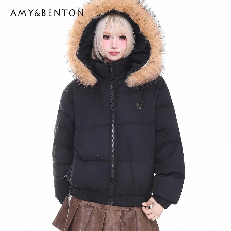

Autumn Winter New Detachable Fur Collar Down Women's Jacket Original Design Casual Simple Thickened Warm Hooded Coats Ladies