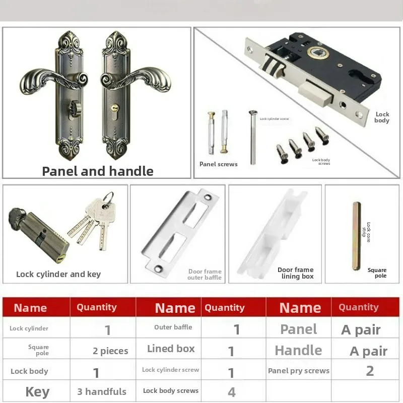 النمط الأوروبي مقبض داخلي قفل الباب الميكانيكي الصامت، سبائك الزنك الصلبة الخشب غرفة سبليت قفل