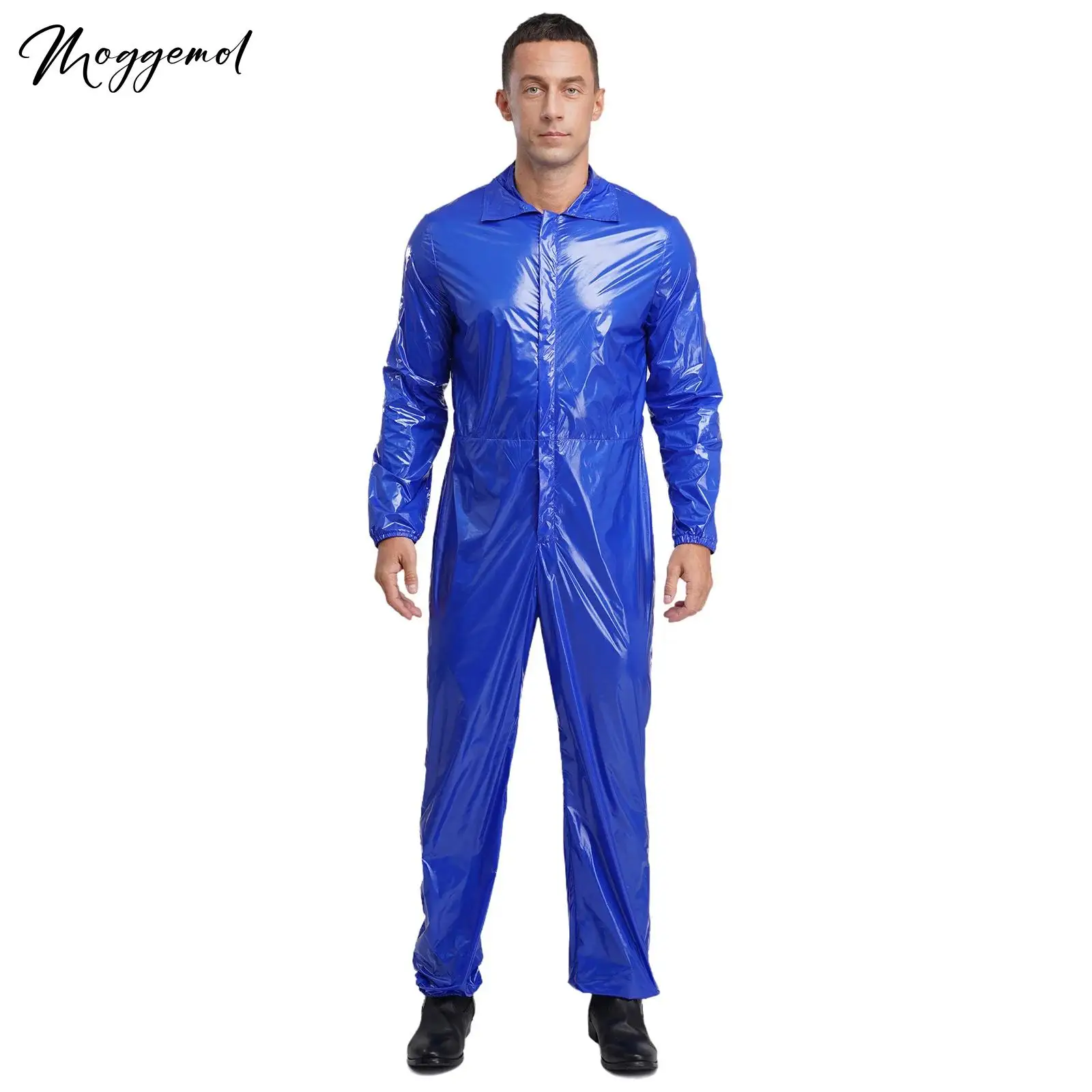 

Men Water Resistant Coveralls Turn-Down Collar Long Sleeve Elastic Back Waist Zipper Jumpsuit Factory Workshop Full Bodysuits